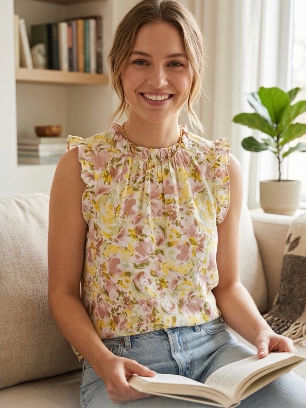 LC Lauren Conrad Women’s Floral Ruffle Tank - XS/S
